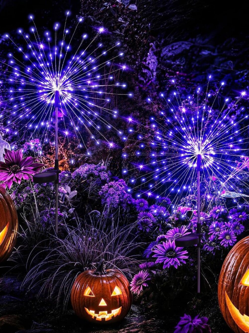 2 Pack Solar Firework Lights Outdoor, Halloween Decor, Purple